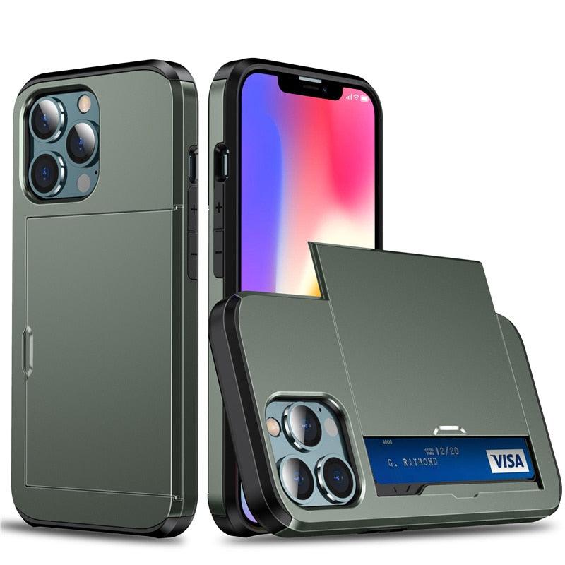 Men Luxury Wallet Card Holder Slot Phone Case For iPhone 13 Pro 12 Pro Max Business Phone Card Holder Bumper Cover Storage Case Compatible With iPhone Stevvex