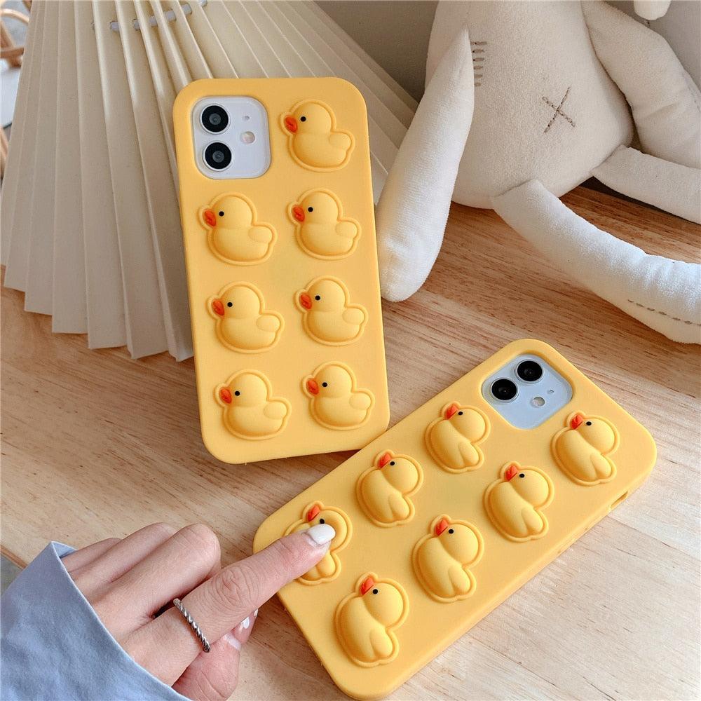 Cute Duck Pop Bubble Fidget Toys Soft Phone Case For Iphone 12 11 Pro Max 6 7 8 Plus Xr X Xs Max Se 2020 Relieve Stress Cover Stylish Unique Design Silicone Cover For Little Girls Boys Stevvex