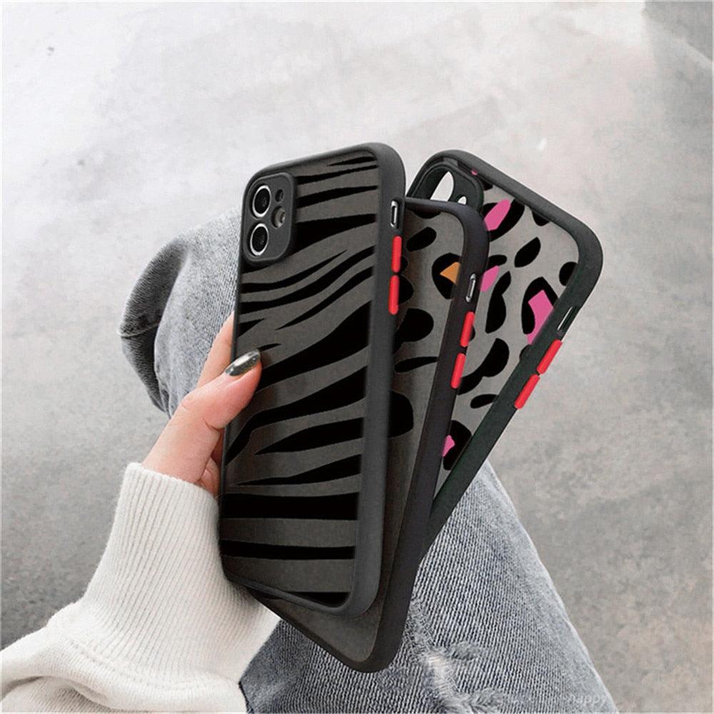 Leopard Print Elegant Pattern Protective Phone Case Translucent Hard Back With Silicone Leopard Pattern Phone Case For Iphone 11 Pro Max 12 13 Mini X Xs Max 7 8 Plus Mobile Phone Protective Case Stevvex