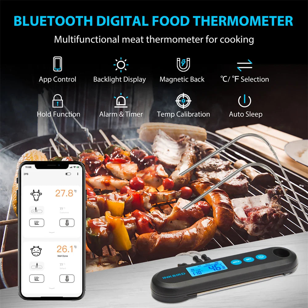 INKBIRD Digital Meat Thermometer With 2 External Probes IHT-2PB Backlight Display 2 Sec Instant Readout Bluetooth Rechargeable Lootquake LLC