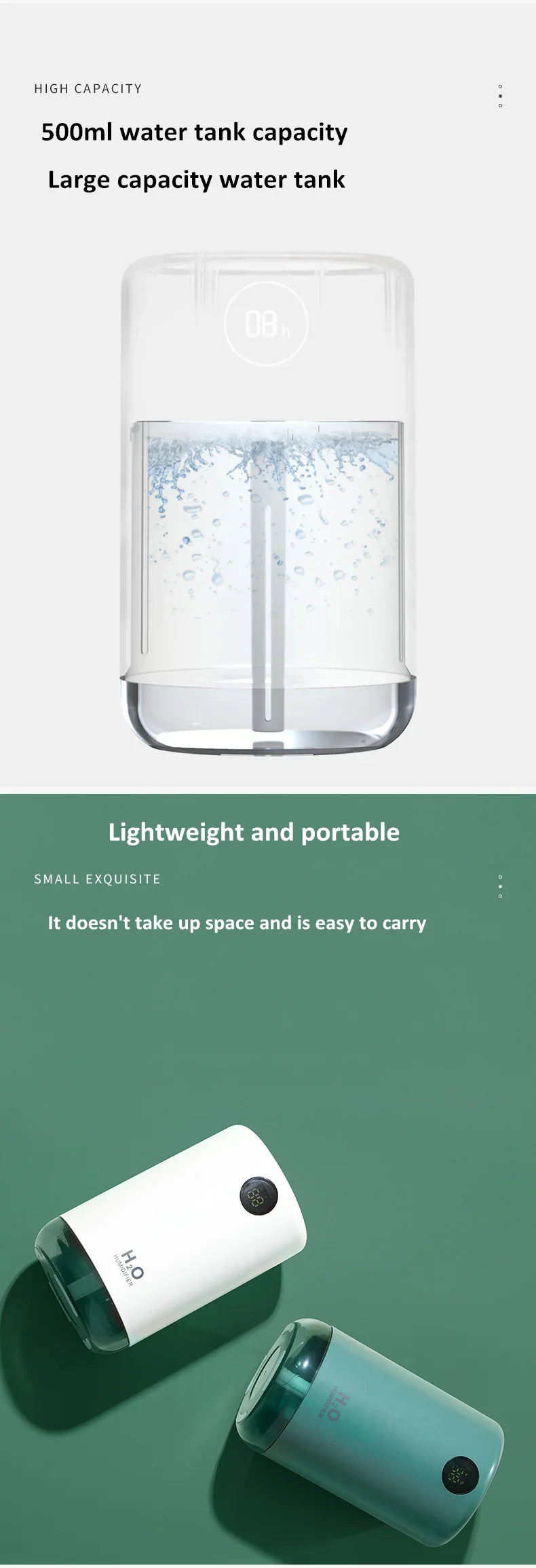 Home Table Wireless Ultrasonic Air Humidifier, Portable Mini Aroma Water Mist Diffuser, Battery Life Show, 500ml, 2000mAh Lootquake LLC