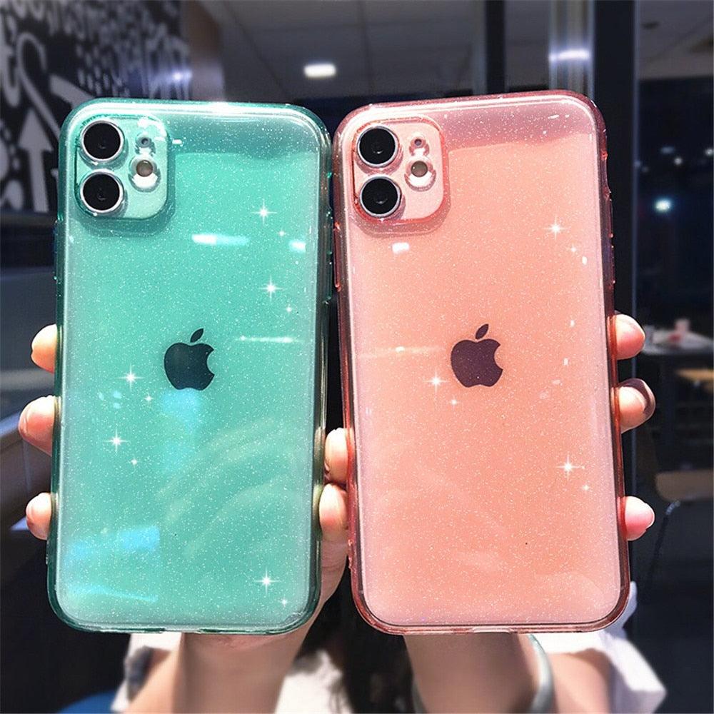 Shiny Candy Color Glitter Transparent Phone Case For iPhone 11 Pro X XR XS Max 7 8 Plus 6 6s Soft Silicone Cover Screen Protection Crystal Clear Glitter Transparent Soft Bumper Silicone Sparkling Cover Stevvex