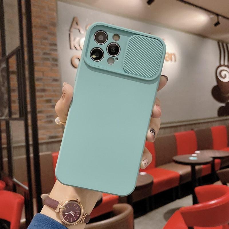 Sliding Lens Protective Silicone Case For iPhone 11 Pro Max Mini 12 Pro 13 Push Cover iphone Slide Camera Cover Case with Camera Lens Protector Cover Silicone Bumper Slim Phone Cover Compatible with iPhone Stevvex