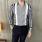 British Style Striped Shirts Mens Long Sleeve Business Formal Dress Shirt Casual Slim Fit Dress Streetwear Social Party Clothing Lootquake LLC