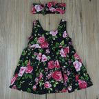 Modern Elegant Baby Girls Kids Summer Floral Dress Princess Party Sleeveless Dresses Headband 2pcs 0-4Y For Party In Flowers Modern Design With Bow