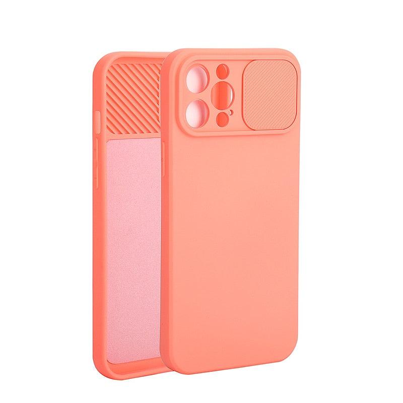 Sliding Lens Protective Silicone Case For iPhone 11 Pro Max Mini 12 Pro 13 Push Cover iphone Slide Camera Cover Case with Camera Lens Protector Cover Silicone Bumper Slim Phone Cover Compatible with iPhone Stevvex