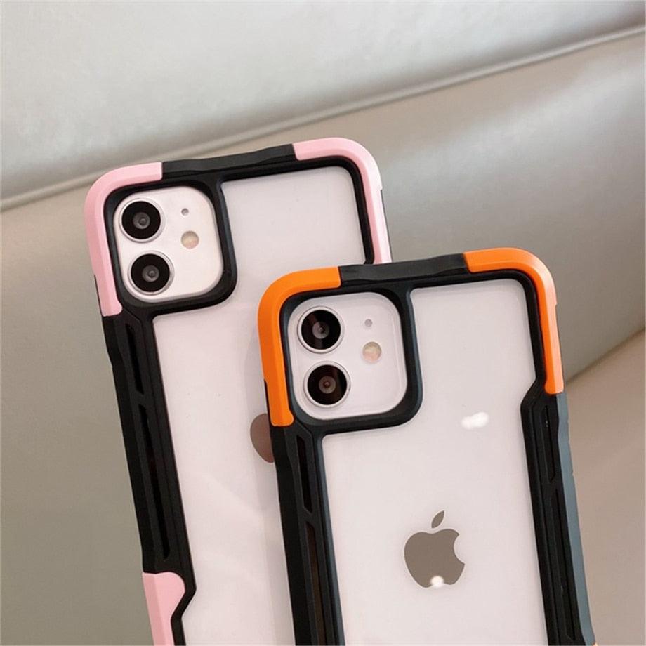 Shockproof Phone Case For iPhone 12 11 13 Pro Max Transparent Case For iPhone 11 12 13 Hard Soft Full Cover 360 Degree Protective Cover Simple Luxury Design Shiny iphone cover Stevvex