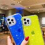Shining Glitter Shockproof Bumper Phone Case For iPhone 13 12 11 14 Pro Max XR XS Max 13Pro 14 Transparent Soft Cover Cute Pink Glitter Design Transparent Shiny Shockproof Case For Women Girls Stevvex