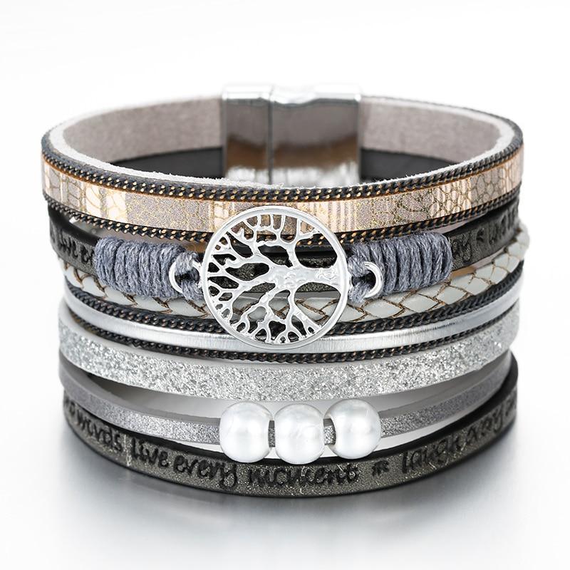 NEW2020 Handmade Luxury Fashion Modern Amazing Charm Pearl Life of tree Leather Bracelets For Women And Man - SJB-DIAMOND ELITES