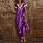 Women Summer Silk Sleepwear Short Sleeve V Neck Homewear Long Dress Nightgowns Sleepwear Sleep Tos Night Dress Underwear