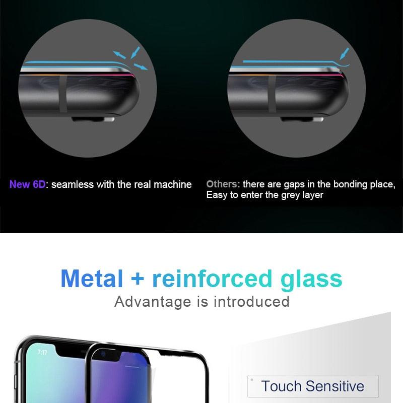 10D Curved Edge Aluminum Alloy Tempered Glass for iPhone X XS MAX 11 12 Pro Max mini 6 6S 7 8 Plus Full Cover Screen Protector  Titanium Alloy Metal Edge Full Coverage Front Tempered Glass Screen Protector for iPhone Stevvex