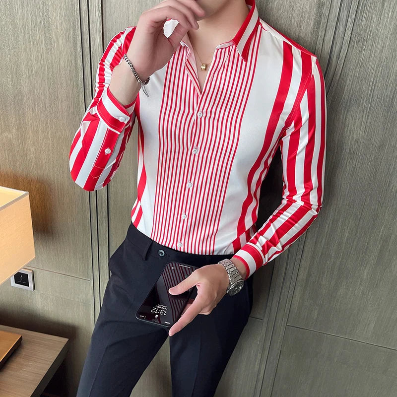 British Style Striped Shirts Mens Long Sleeve Business Formal Dress Shirt Casual Slim Fit Dress Streetwear Social Party Clothing Lootquake LLC