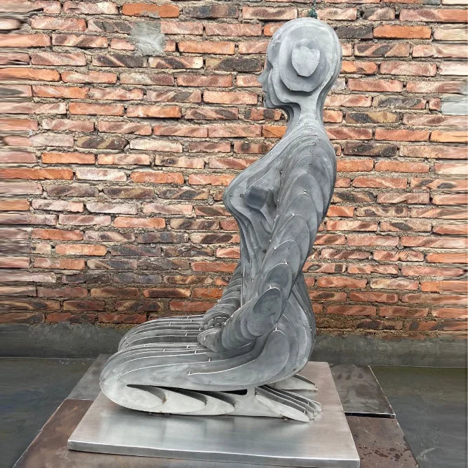 Metal Decoration Stainless Steel Sitting Woman Sculpture
