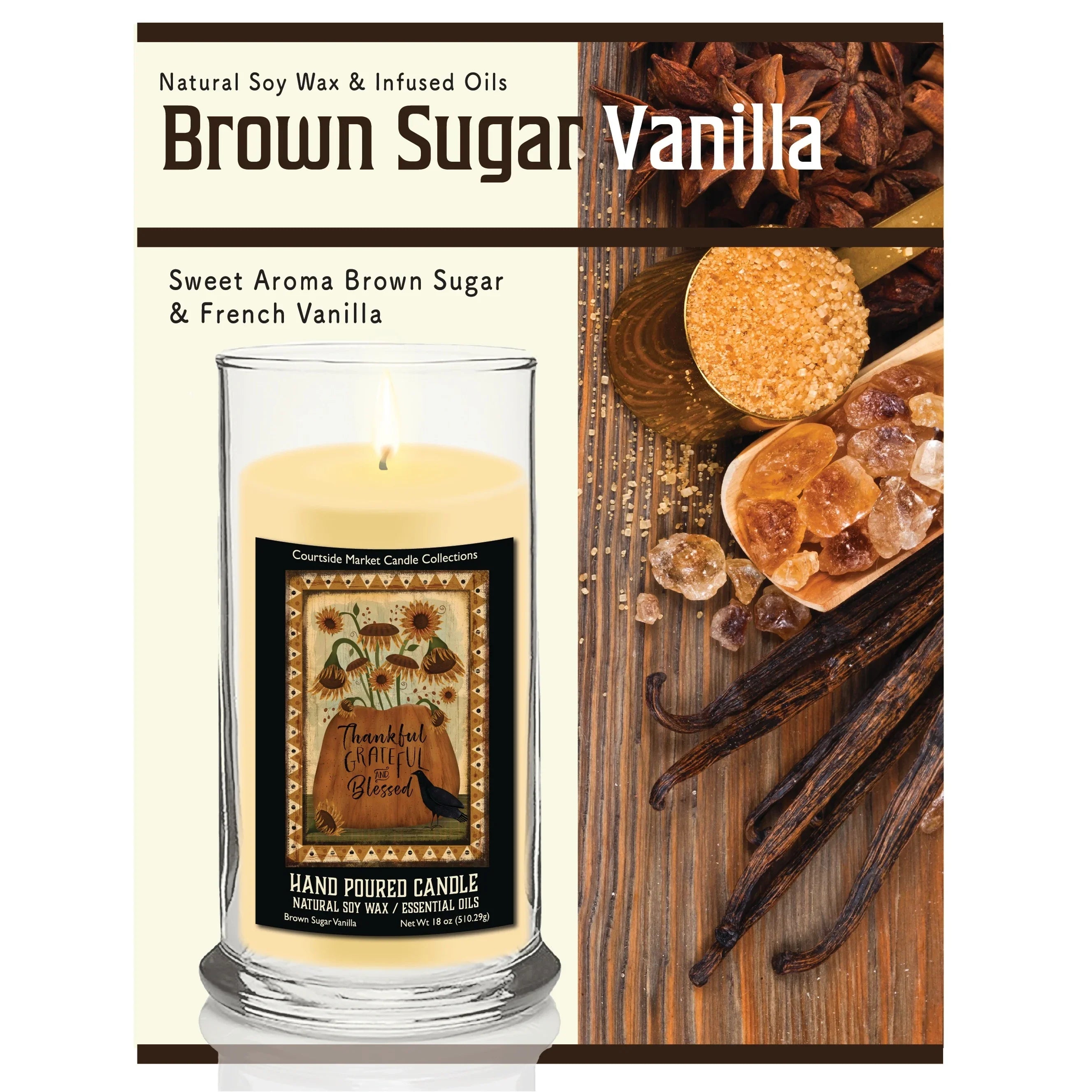 TD Courtside Market's Grateful and Blessed Fall FLag Status Glass Scented Candle Thankful for Every Moment Lootquake LLC