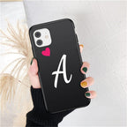 Women Elegant Black Initial Letter A-Z Love Heart Couples Phone Case For iPhone 13 12 Pro Max Mini Luxury Soft Silicone Cover Name Letter Case Stevvex