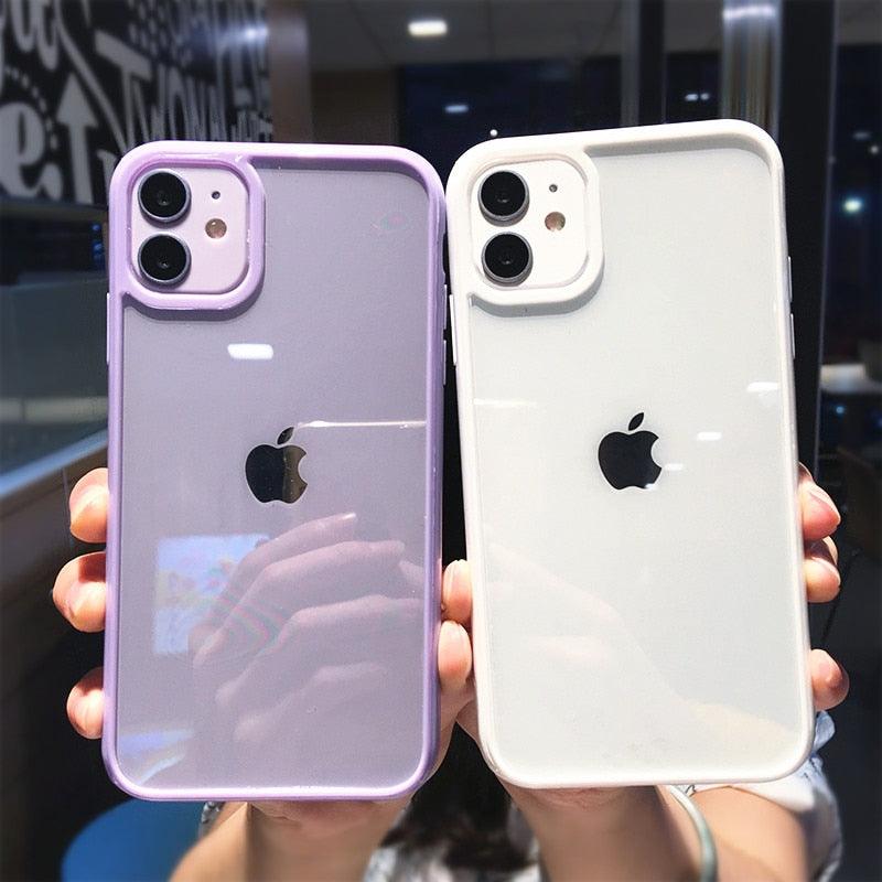 Transparent Shockproof Bumper Phone Case For iPhone 11 12 13 14 Pro Max Mini Cute Candy Color Hard Cover  Luxurious Translucent Case for iPhone Stevvex