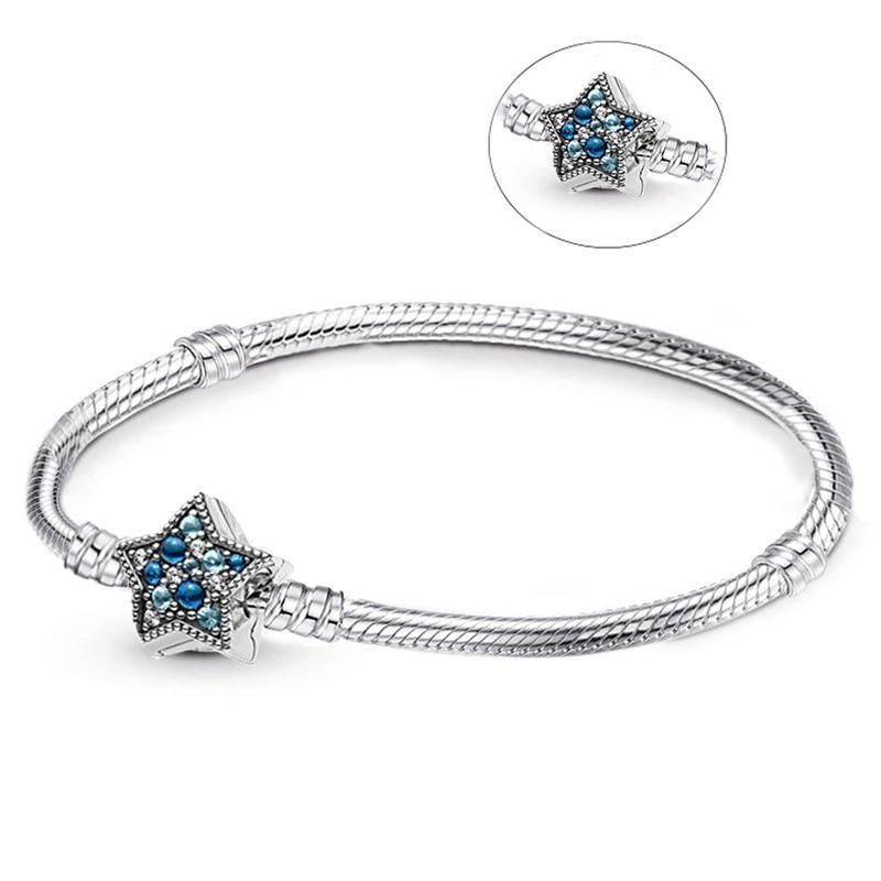Luxury Modern High Quality Authentic Silver Color Snake Chain Fine Bracelet Fit European Charm Bracelet for Women With Heart and Star - SJB-DIAMOND ELITES