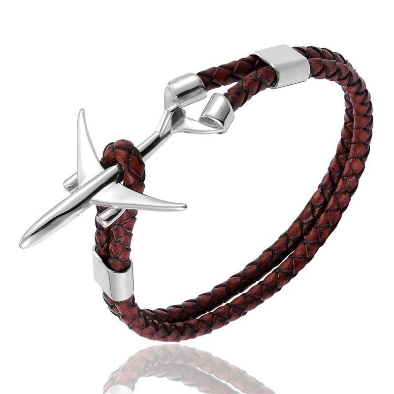 Modern Stainless Steel Airplane Anchor Luxury Bracelets For Men And Women Genuine Multi-Layer Leather Elegant Bracelet Freestyle Home Jewelry - SJB-DIAMOND ELITES