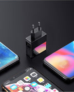 3 Port USB Phone Charger LED Display EU Plug Total Max 3A Smart Fast Charger Mobile Wall Charger For Smartphones