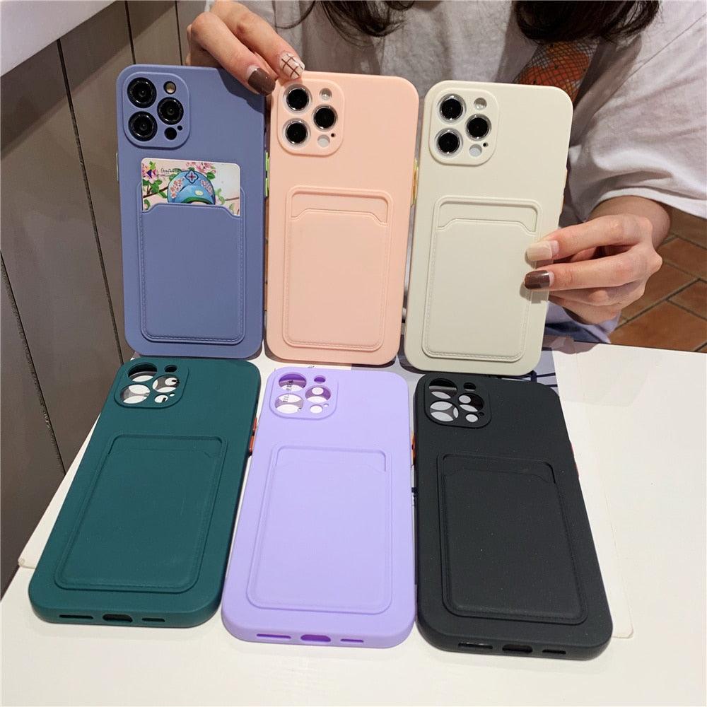 Luxury Silicone Phone Case for iphone 13 Pro Max 12 11 X XS XR Card Holder Wallet Soft Cover Cute Back Storage Stylish Silicone Case Smartphone Case Stevvex