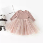 Modern Winter Flower Long Sleeve Smash Cake Baby Girls Dress For 1-5 Year Little Princess