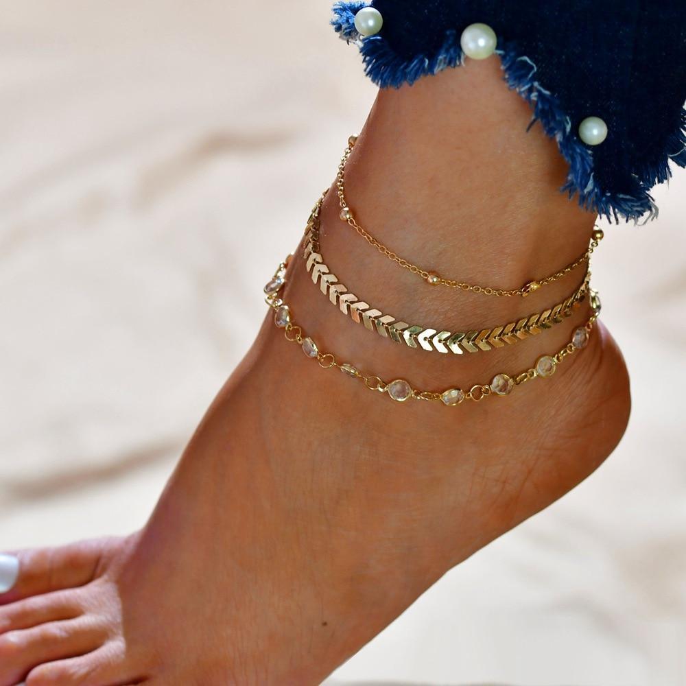 Gold Metal Shell Coconut Tree Female Anklets Barefoot Sandals Foot Summer Double Layers  Foot  Bracelets Leg Jewelry - SJB-DIAMOND ELITES