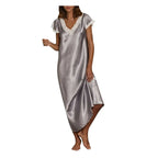 Women Summer Silk Sleepwear Short Sleeve V Neck Homewear Long Dress Nightgowns Sleepwear Sleep Tos Night Dress Underwear