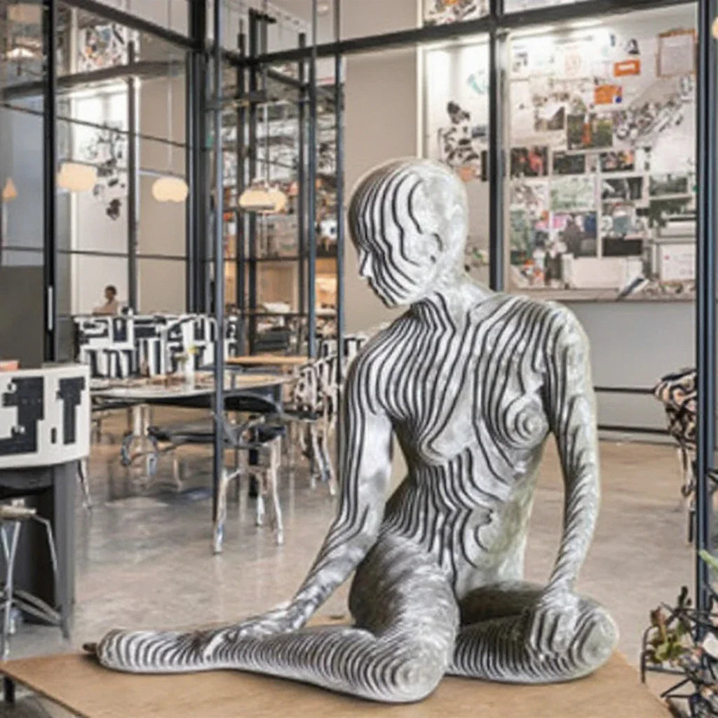 Metal Decoration Stainless Steel Sitting Woman Sculpture