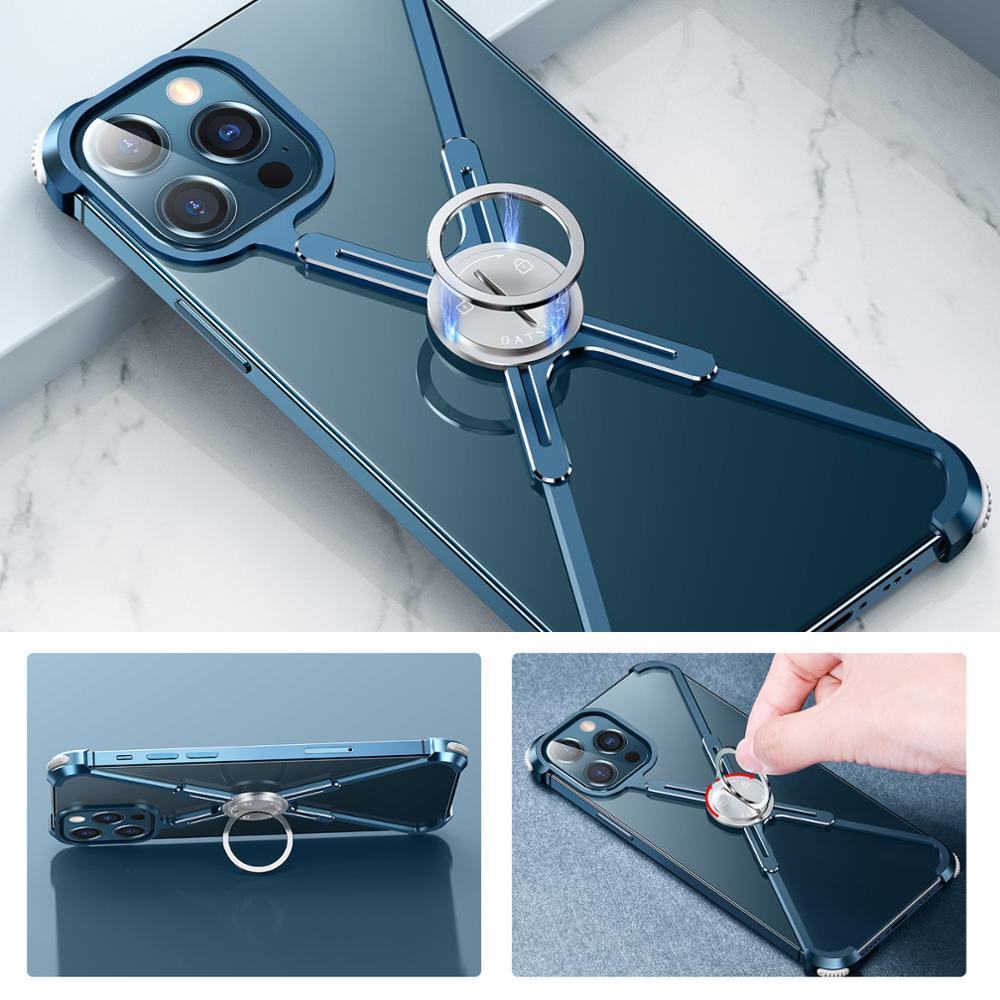 Luxury Phone Case For iPhone 12 Pro Metal Frame Shape Shockproof Cover Bumper Back Cool Case Aluminum Metal X-Frame Support Bumpers Compatible iPhone Stevvex