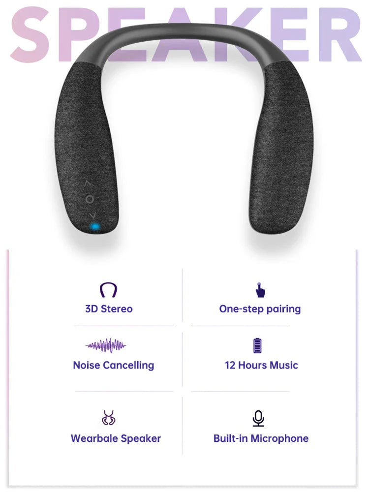 Neckband Bluetooth Speakers 12H music Wireless Wearable Speaker True 3D Stereo Sound Portable Personal Speakers with microphone Lootquake LLC