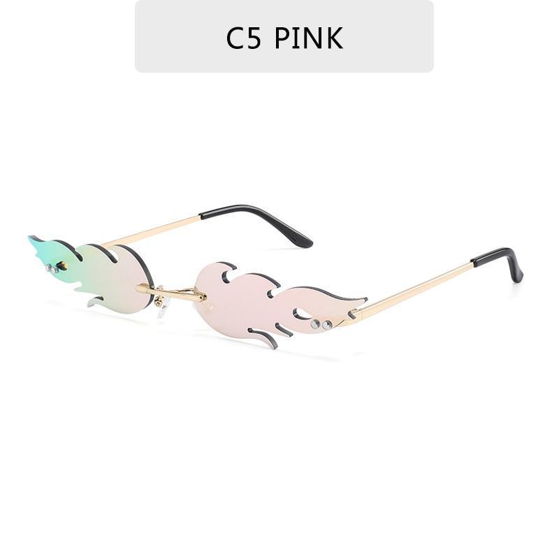 NEW 2021 Fashion Fire Flame Sunglasses For Women With Brand Design Rimless Wave Eyewear Luxury Trending Narrow Style - SJB-DIAMOND ELITES