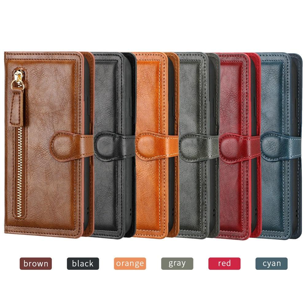 Luxury Leather Flip Wallet Case For iPhone 14 13 12 11 Pro MAX  X XS XR Card Holder Stand Cover Retro Brown Card Holder Slots Pocket Case PU Leather Magnetic Closure Kickstand Shockproof Flip Case Stevvex