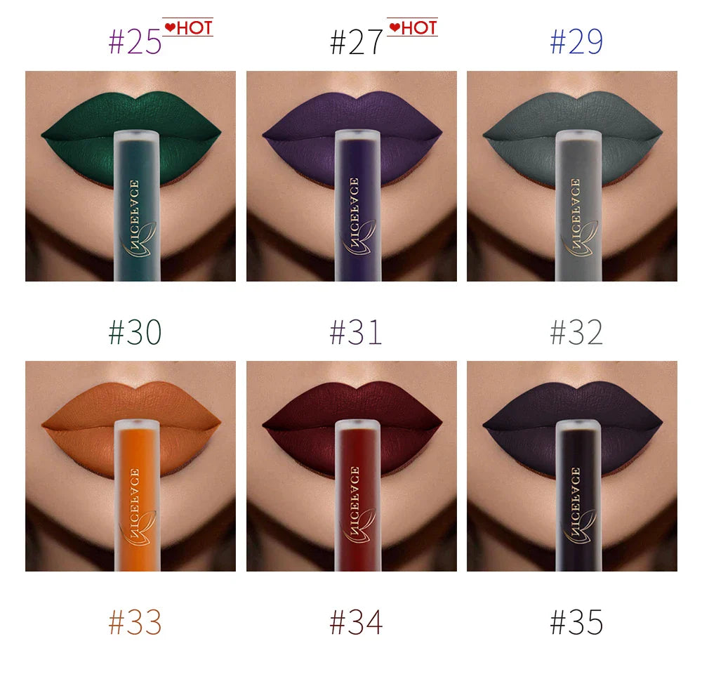 NICEFACE Matte Liquid Lipstick Waterproof Long Lasting Lip Gloss Tint Sexy Red Nude Purple Metallic Lipsticks Makeup Cosmetics