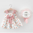 Modern Luxury Baby Girl Summer Party Clothing Cherry Dot Princess Dresses Bow Hat Outfits For Girls