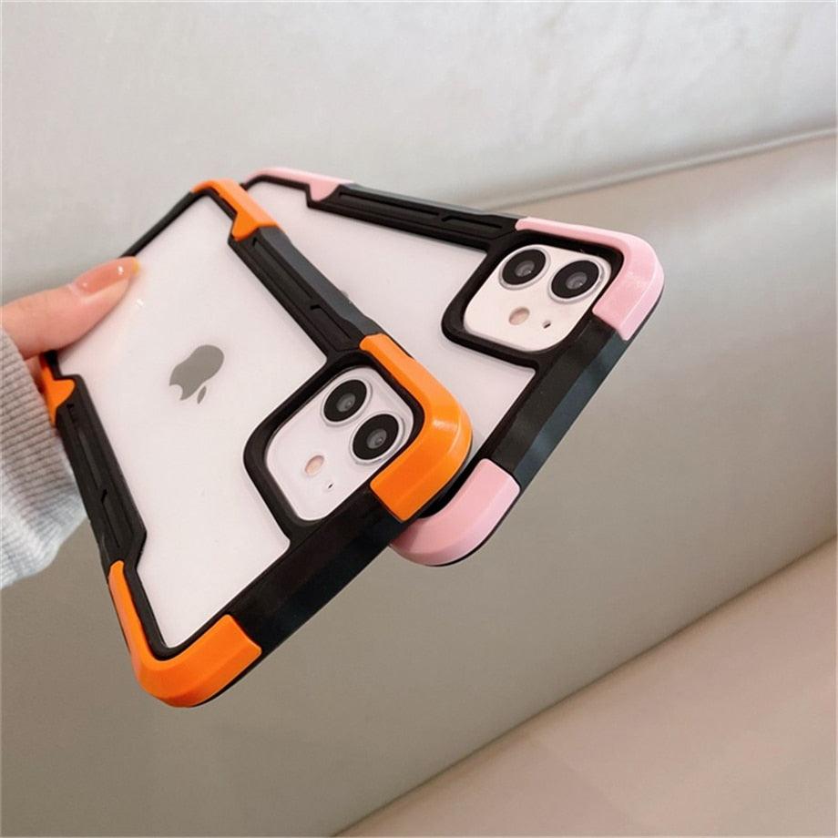 Shockproof Phone Case For iPhone 12 11 13 Pro Max Transparent Case For iPhone 11 12 13 Hard Soft Full Cover 360 Degree Protective Cover Simple Luxury Design Shiny iphone cover Stevvex