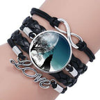 Classic Retro Wolf Head Elegant Bracelet Leather Bangle Luxury Bracelet Jewelry Boho Glass Moon Men Wrap Bangles For Men Women