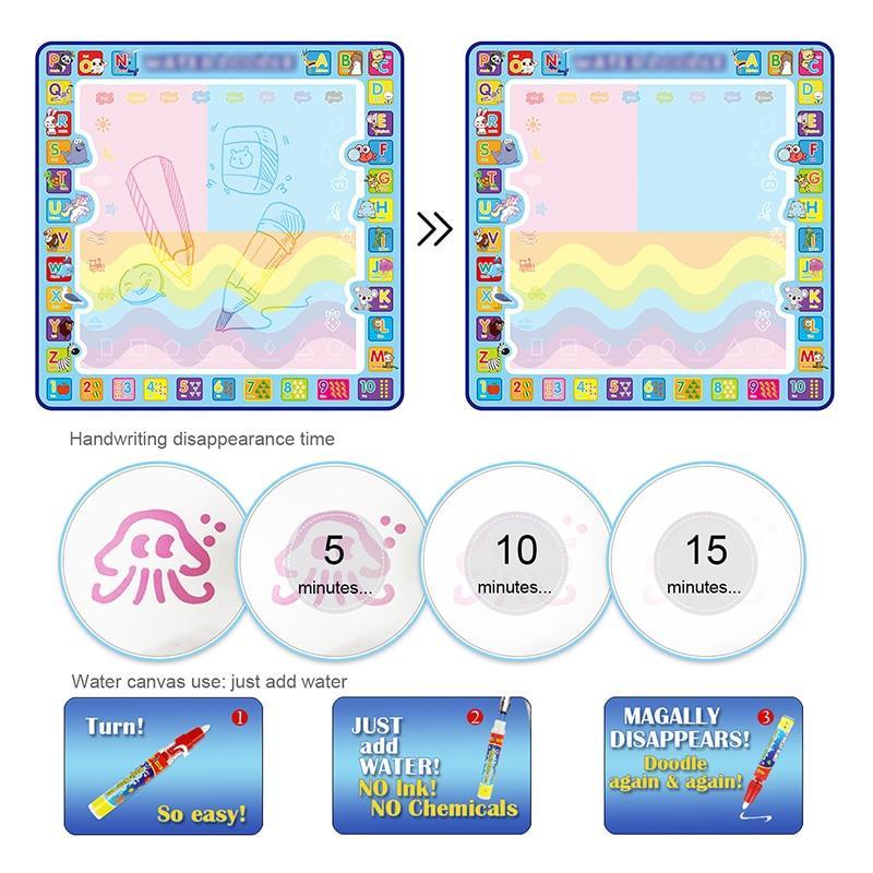 Coolplay 100x100cm Magic Water Drawing Mat Doodle Mat & 4 Drawing Pens & 1 Stamps Set Painting Board Educational Toys for Kids - SJB-DIAMOND ELITES