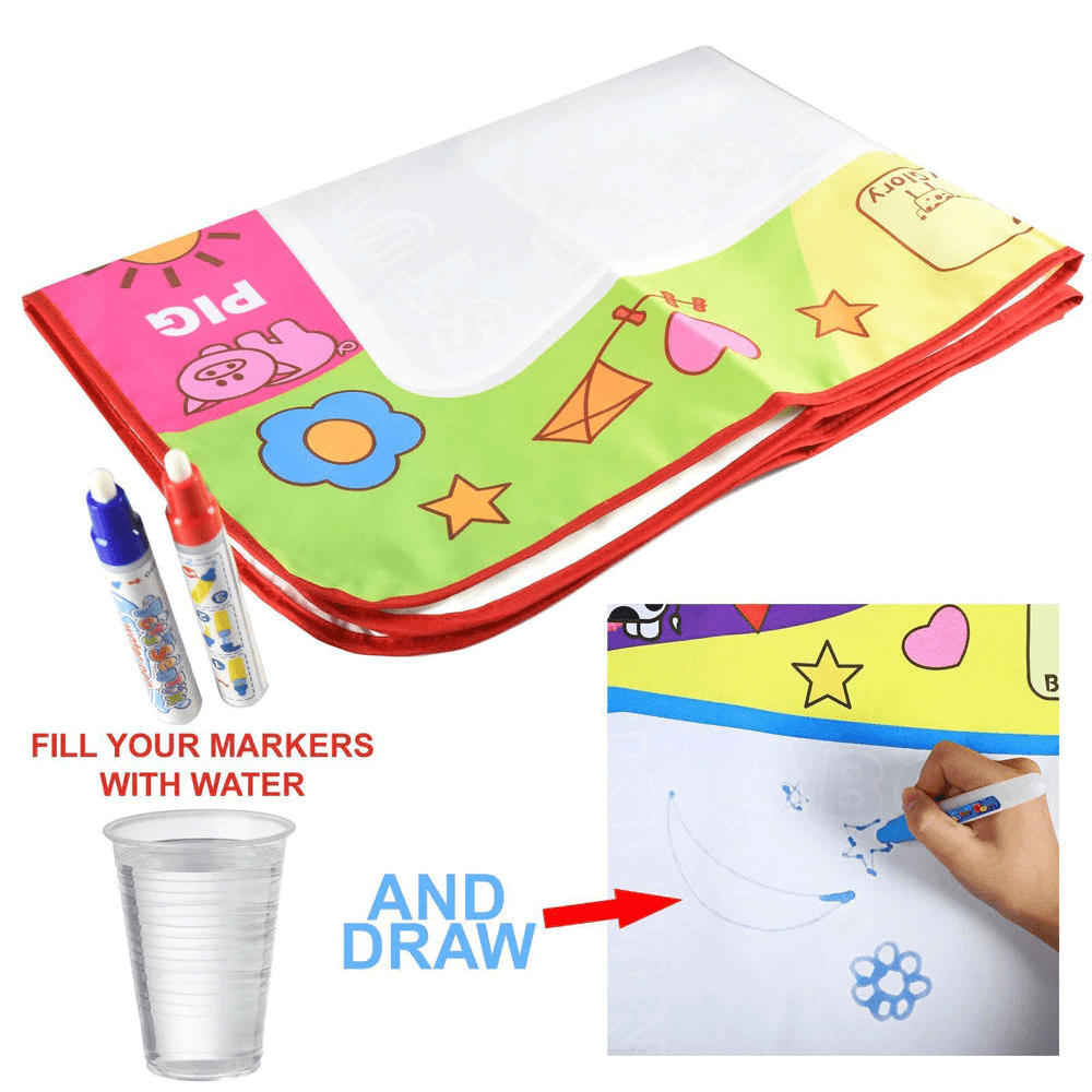 1-6 Years Children Kids Baby Drawing  Educational Water Mat Drawing Painting Toddler Board/ Charpet With Magic Water Pen Gift 45.5 X 29cm (White) - SJB-DIAMOND ELITES