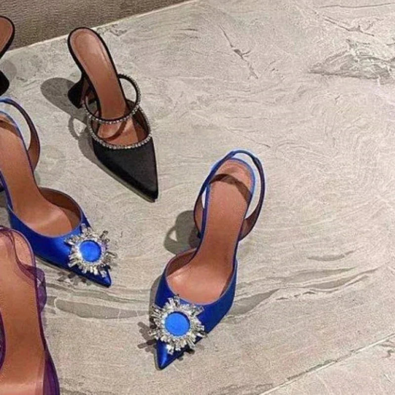 New Fashionable Half Slippers Women's Sandals Fashionable Sparkling Rhinestones Satin Wine Glass Heel Shoes Closed-Toe Slippers Lootquake LLC