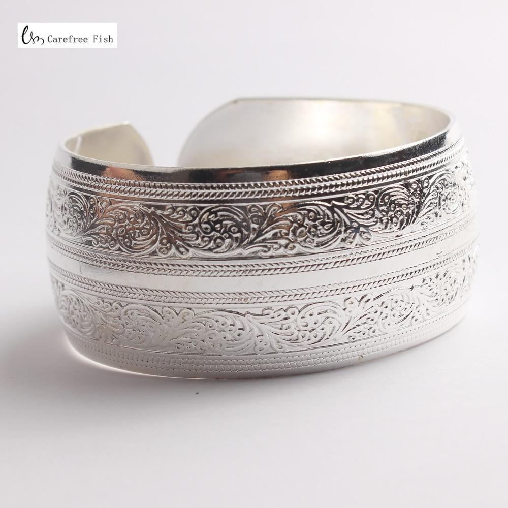 Big Elegant Luxury Amazing Classic Fashion Flower Metal Tibetan Indian Silver Vintage Retro Fashion Cuff Bracelet Bangle For Woman With Details of Animals - SJB-DIAMOND ELITES
