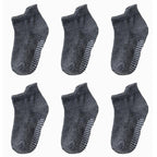6 Pairs Cotton Children's Anti-slip Low Cut Floor Socks With Rubber Grips For Boys And Girls