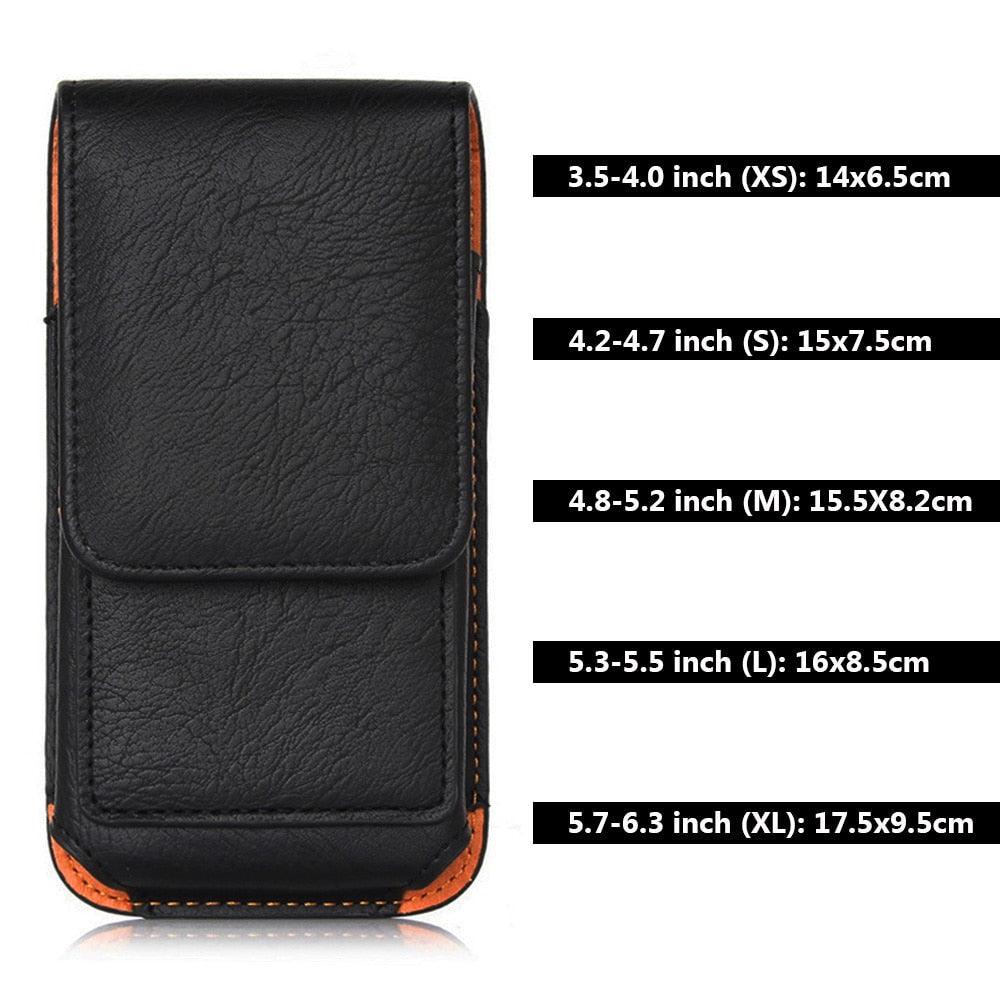 Universal Leather Case for iPhone Mens PU Leather Vertical Case with Belt Clip for iPhone Waist Pack Belt Clip Bag for 3.5-6.3" Mobile Phone Pouch Phone Cover Stevvex