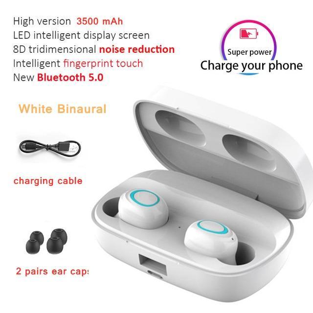 STEVVEX 3500mAh LED Bluetooth Wireless Earphones Headphones Earbuds TWS Touch Control Sport Headset Noise Cancel Earphone Headphone - SJB-DIAMOND ELITES