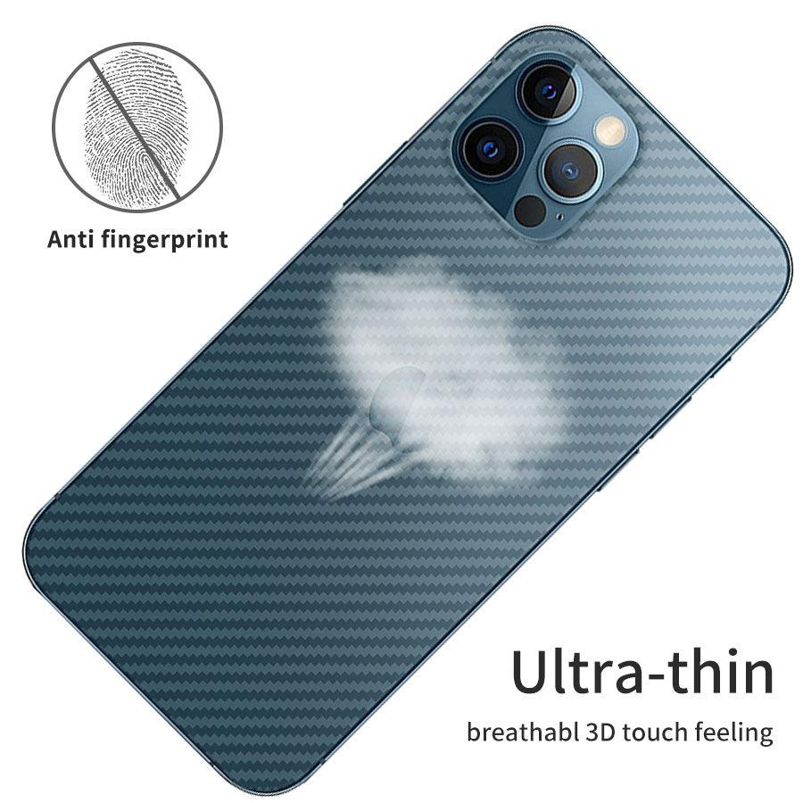 2Pcs Carbon Fiber Matte Back Film For iPhone 14 13 12 Mini 11 Pro XR X XS Max 7 8 Plus SE3 Transparent Scratch Resistant Sticker Slim Fit Clear Transparent 3D Carbon Fiber Back Skin Rear Screen Guard Protector Sticker Stevvex