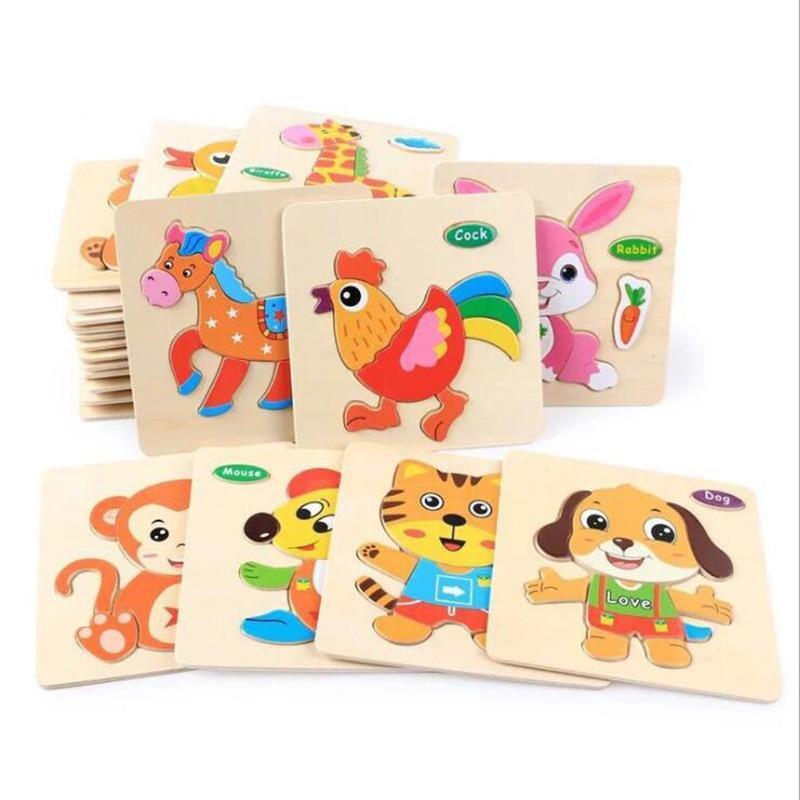 Baby Toys Wooden 3D Puzzle Cartoon Animal Intelligence Kids Educational Brain Teaser Children Tangram Shapes Learning - SJB-DIAMOND ELITES