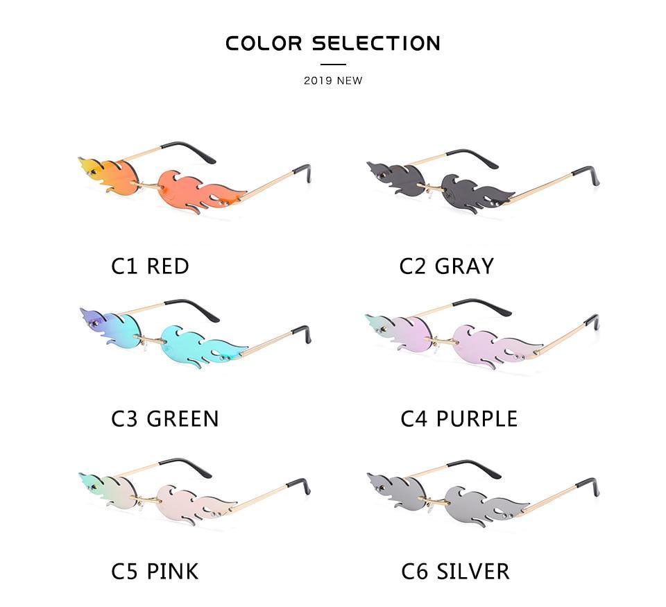 NEW 2021 Fashion Fire Flame Sunglasses For Women With Brand Design Rimless Wave Eyewear Luxury Trending Narrow Style - SJB-DIAMOND ELITES