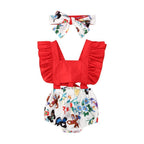 Newborn Baby Girl Clothes Ruffle Backless Cherry Romper  Headband Outfit Baby Girl Summer Clothes In Modern New Style