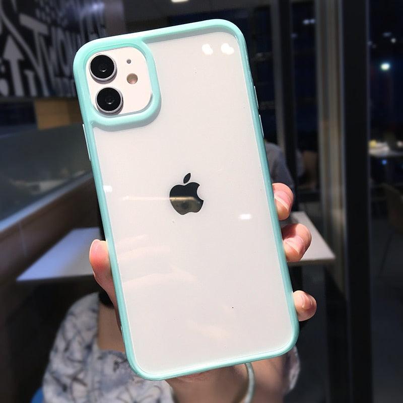 Transparent Shockproof Bumper Phone Case For iPhone 11 12 13 14 Pro Max Mini Cute Candy Color Hard Cover  Luxurious Translucent Case for iPhone Stevvex