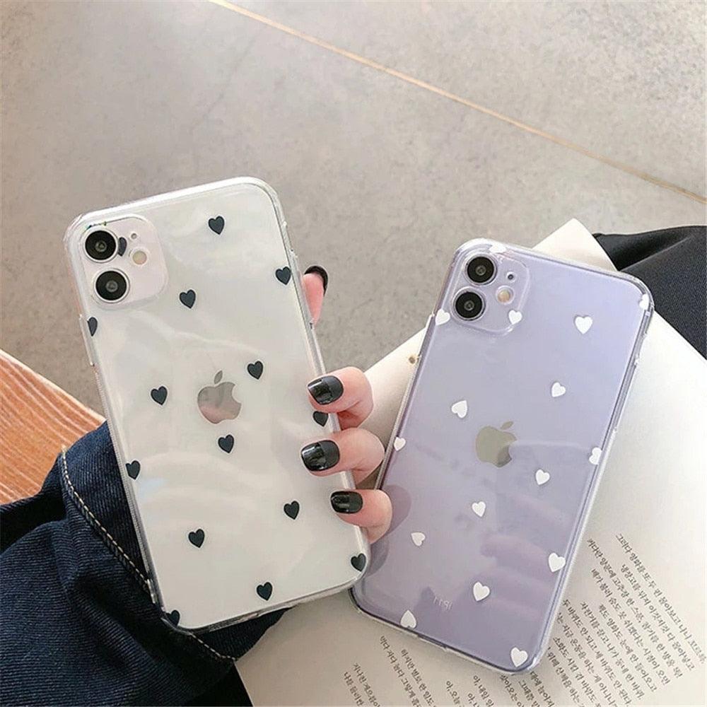 New Transparent Love Heart Phone Case For iPhone 11 12 Pro Max Shockproof Silicone Back Cover Cute Heart Pattern For Women Girls Clear Soft Flexible Durable Slim Hard Back Cases Stevvex