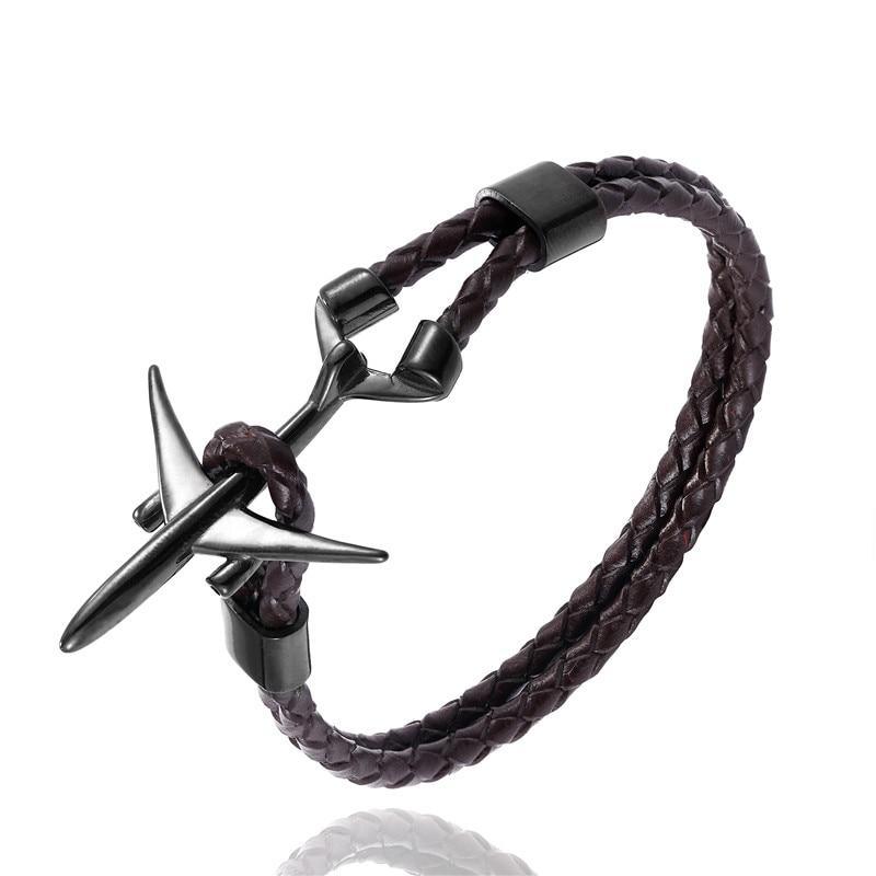Modern Stainless Steel Airplane Anchor Luxury Bracelets For Men And Women Genuine Multi-Layer Leather Elegant Bracelet Freestyle Home Jewelry - SJB-DIAMOND ELITES
